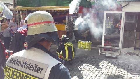Die Feuerwehr bei der Kaffeerösterei om Carlsplatz. Foto: thenewshunter