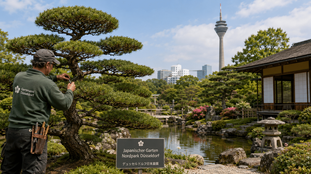 Jährlicher Kiefernschnitt bewahrt japanische Gartenkunst im Nordpark